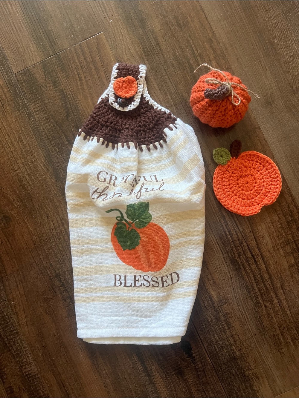 Hand Crafted Brown and Orange Pumpkin Hanging Kitchen Towel